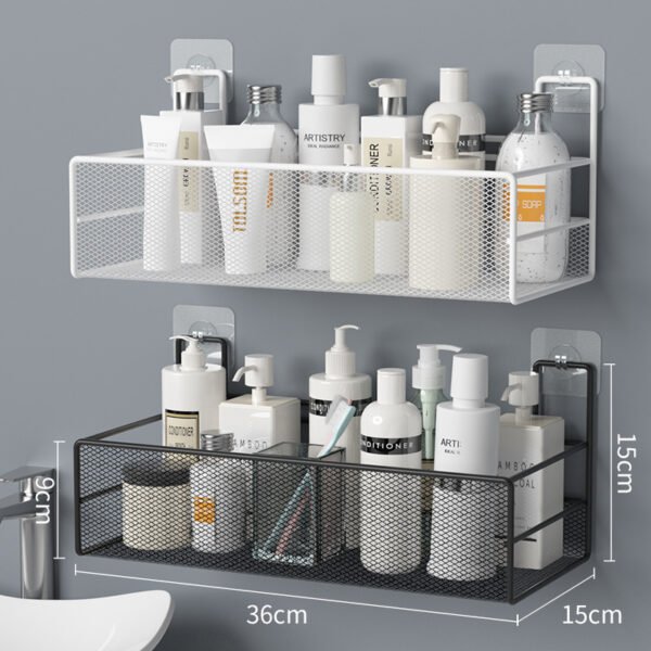 Wall-Mounted Bathroom Shelf No Drill Shower Shampoo Organizer Toilet Accessories - Image 2