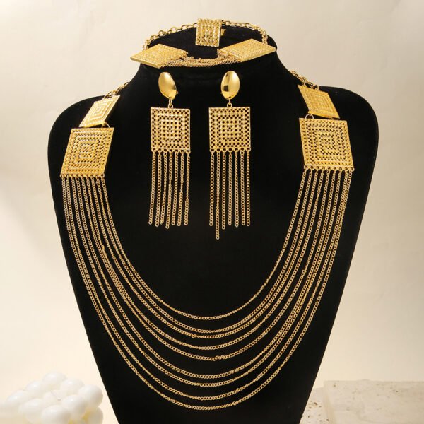 5pcs Fashion Ladies 18k Gold Plated Jewelry Set Tassel For Holiday Wear, Wedding Scene Jewelry, Multi-layered Temperament Wedding Jewelry - Image 5