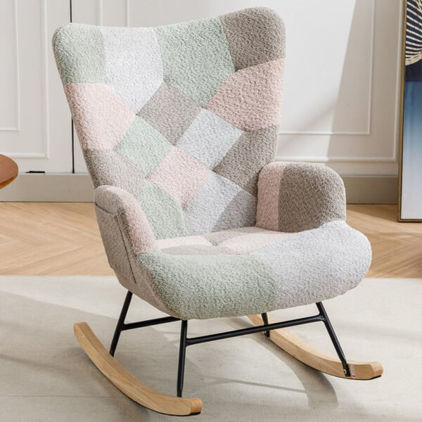 Modern Patchwork Accent Chair With Solid Wood Armrest And Feet, Mid-Century Modern Accent Sofa, Fabric Sofa Chair For Living Room Bedroom Studio, Comfy Side Armchair For Bed Cannot Be Sold On Temu - Image 7