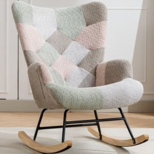 Modern Patchwork Accent Chair With Solid Wood Armrest And Feet, Mid-Century Modern Accent Sofa, Fabric Sofa Chair For Living Room Bedroom Studio, Comfy Side Armchair For Bed Cannot Be Sold On Temu