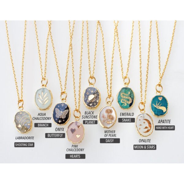 Natural Stone Gem Necklace Butterfly Star Moon Love - Image 3