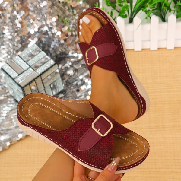 Summer Buckle Wedges Sandals Peep-toe Platform Slippers Women's Thick-soled Beach Shoes - Image 10