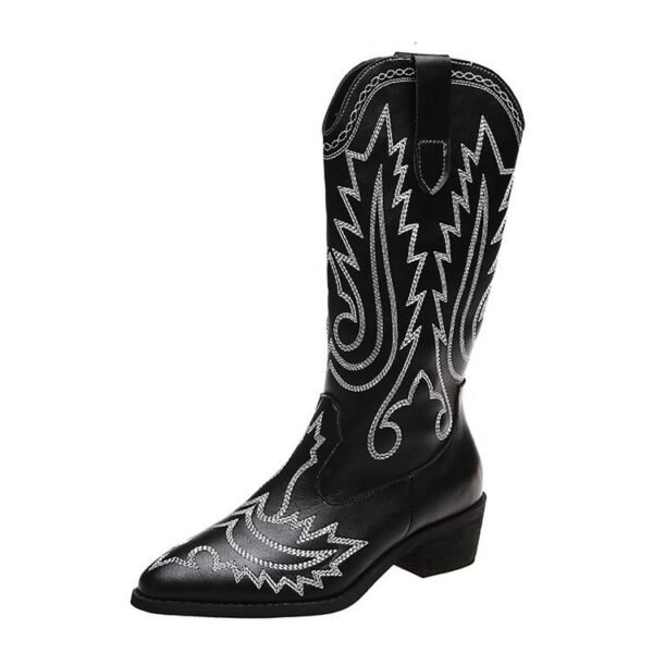 Women's Low Heel Sleeve Western Embroidered Round Toe Boots - Image 4