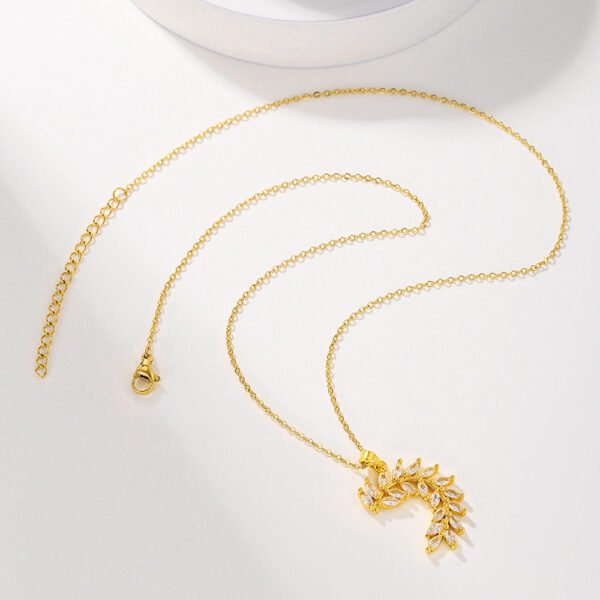 1pcsFashionable Sparkling Zircon Leaf Pendant Necklace, Imitation Diamond Wheat Ear Leaf Collarbone Chain, Suitable For Women's Daily Holiday Wear, Engagement Jewelry - Image 4