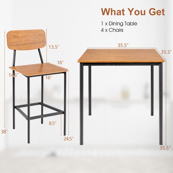 5 Pieces Industrial Dining Table Set With Counter Height Table And 4 Bar Stools - Image 8