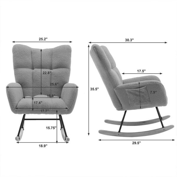 Rocking Chair With Pocket, Soft Teddy Fabric Rocking Chair For Nursery, Comfy Wingback Golider Rocking Chair With Safe Solid Wood Base For Living Room Bedroom Balcony Cannot Be Sold On Temu - Image 7