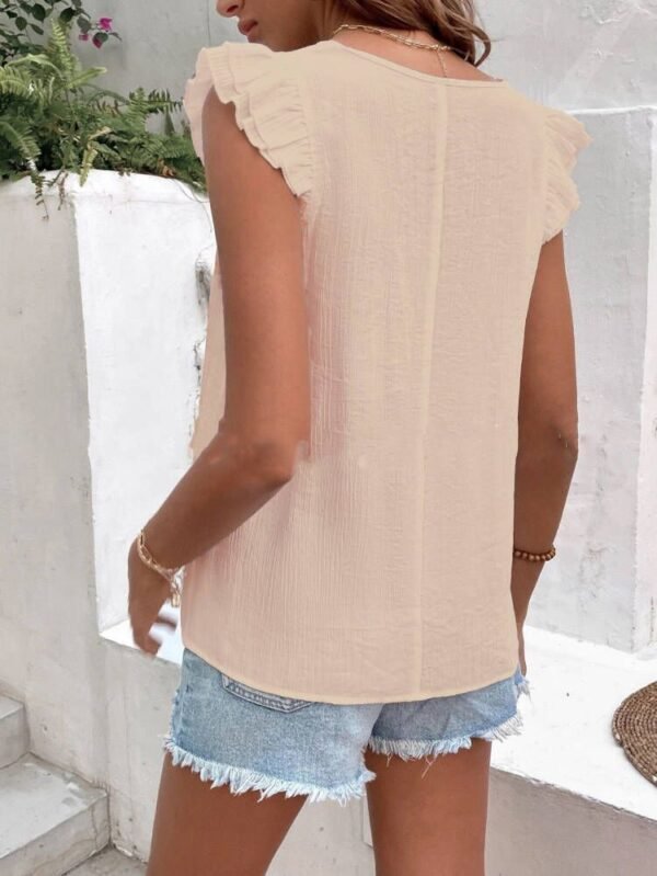 Vintage Shirt Women's Deep V Lace Hollow-out Short-sleeved Top - Image 4