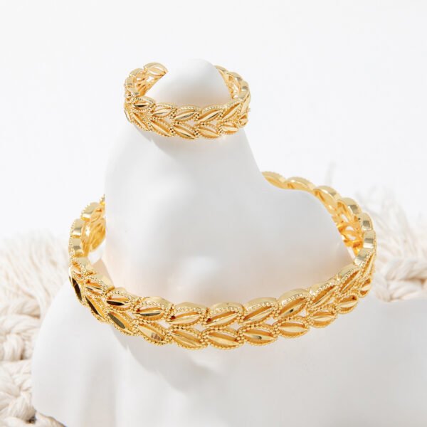 2Pcs Fashion 18k Gold Plated Wheat Ear Leaves Opening Bracelet Ring Set Suitable For Women's Daily Wear Holiday Jewelry Gifts - Image 4