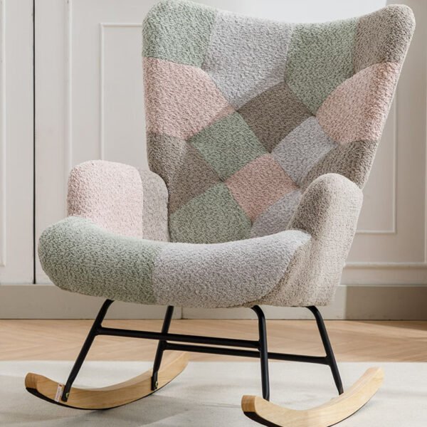 Modern Patchwork Accent Chair With Solid Wood Armrest And Feet, Mid-Century Modern Accent Sofa, Fabric Sofa Chair For Living Room Bedroom Studio, Comfy Side Armchair For Bed Cannot Be Sold On Temu - Image 10