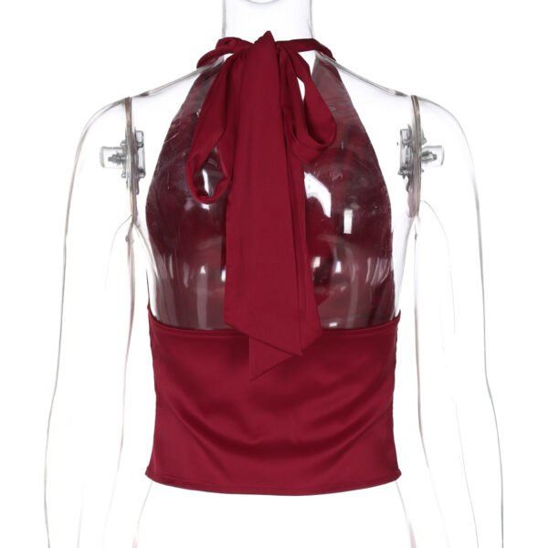 Women's Halter Backless Tank Vest Fashion Solid Color Slim Fit Tied Tube Top - Image 2