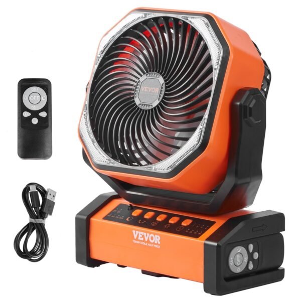 VEVOR Portable Fan Rechargeable 9 Inch, Battery Powered Fan With LED Lantern, 4 Speeds Adjustable  Automatic Swivel & Timer , USB Battery Operated Fans For Travel Bedroom Home Camping Office - Image 2