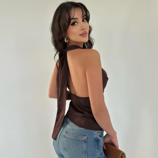 Women's Halter Backless Tank Vest Fashion Solid Color Slim Fit Tied Tube Top - Image 3