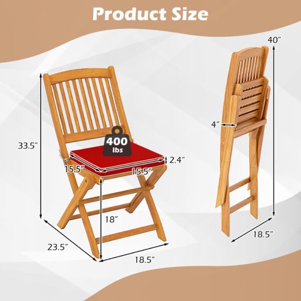 Outdoor Folding Chairs With Seat Cushions Set Of 2 - Image 3