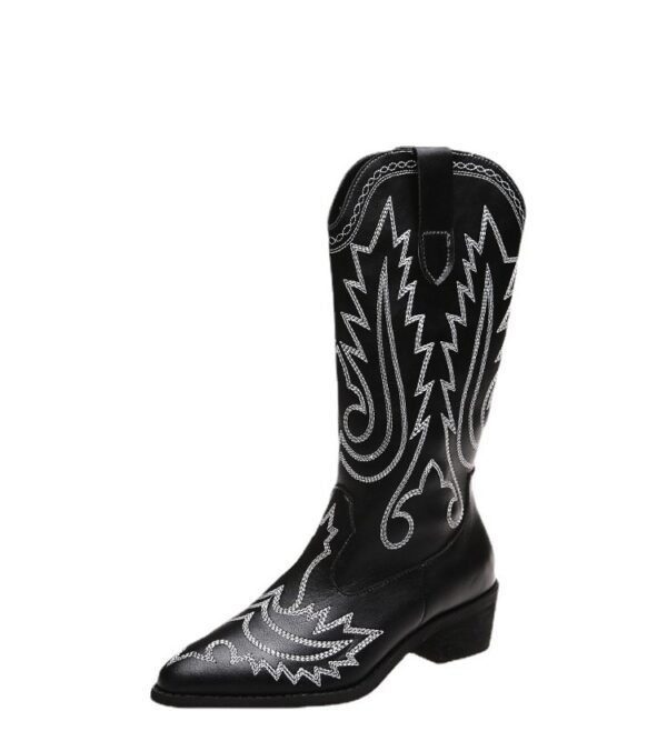 Women's Low Heel Sleeve Western Embroidered Round Toe Boots - Image 2