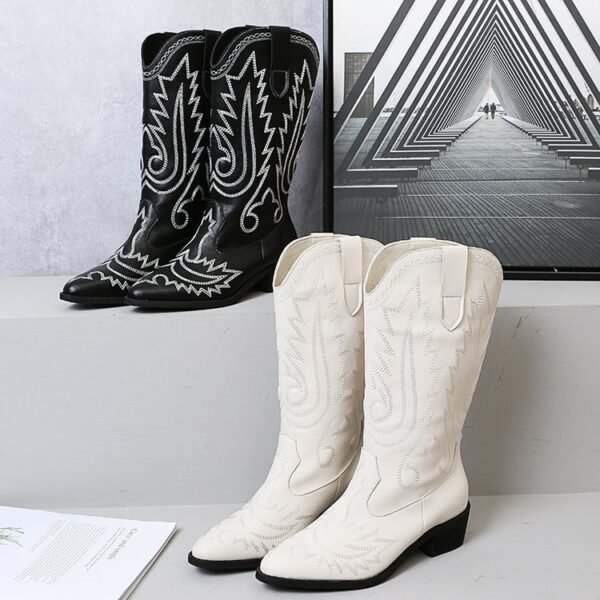 Women's Low Heel Sleeve Western Embroidered Round Toe Boots - Image 5