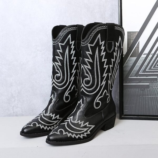 Women's Low Heel Sleeve Western Embroidered Round Toe Boots - Image 7