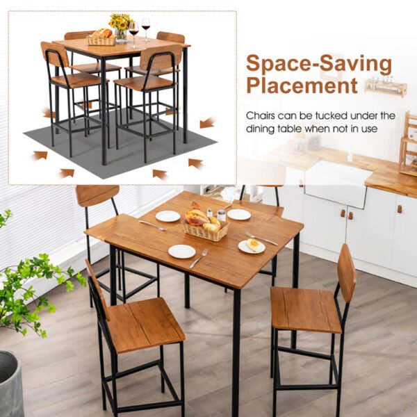 5 Pieces Industrial Dining Table Set With Counter Height Table And 4 Bar Stools - Image 3