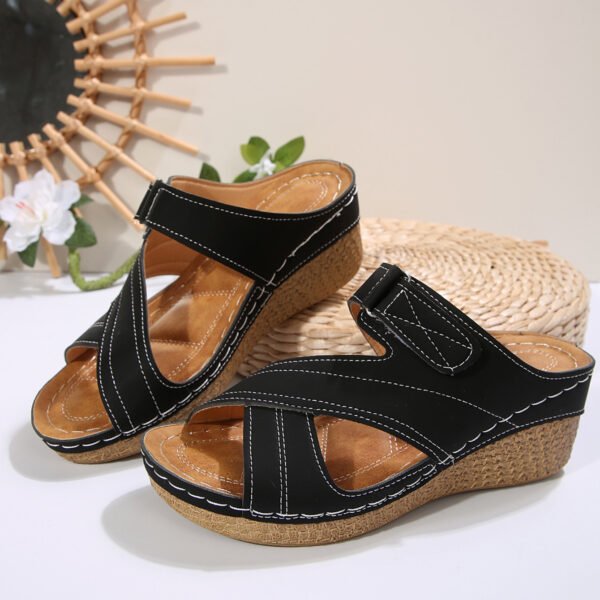 Sewing Line Lightweight Wedge Velcro Multicolor Shoes - Image 8