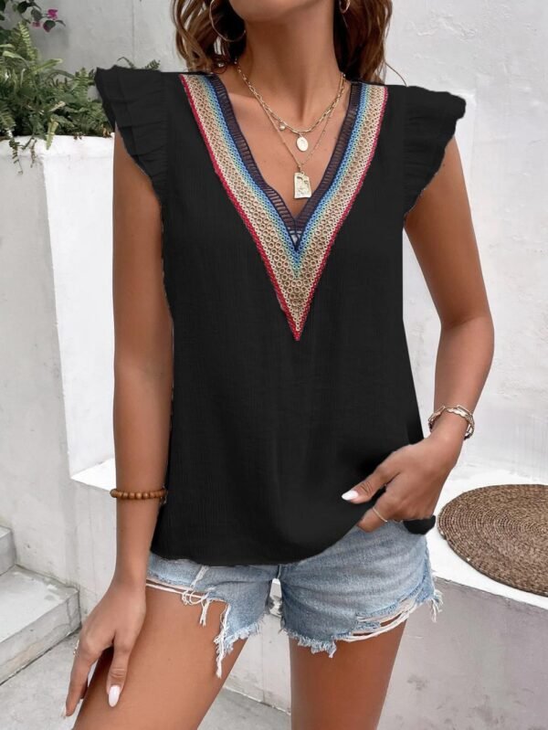Vintage Shirt Women's Deep V Lace Hollow-out Short-sleeved Top - Image 5