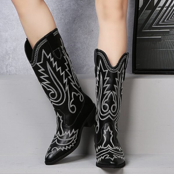 Women's Low Heel Sleeve Western Embroidered Round Toe Boots - Image 3