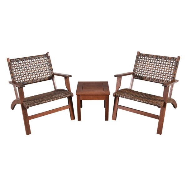 3 Pieces Outdoor Wooden Patio Rattan Furniture Set - Image 7