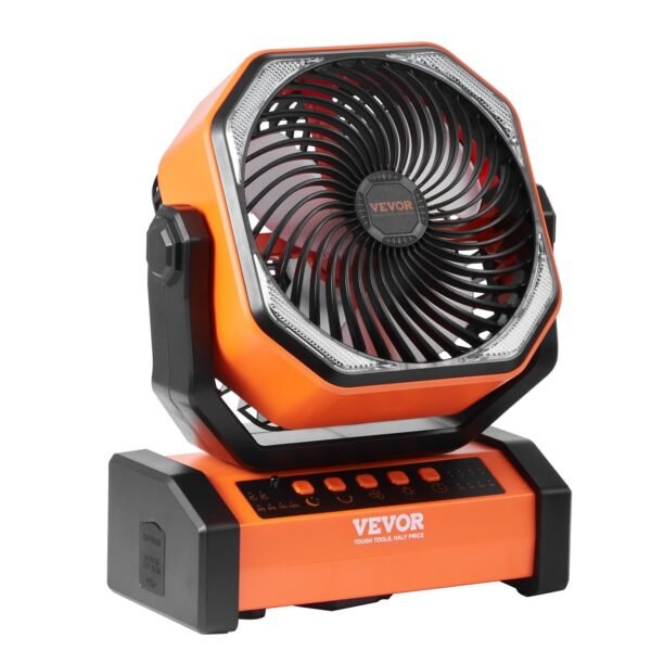 VEVOR Portable Fan Rechargeable 9 Inch, Battery Powered Fan With LED Lantern, 4 Speeds Adjustable  Automatic Swivel & Timer , USB Battery Operated Fans For Travel Bedroom Home Camping Office - Image 8