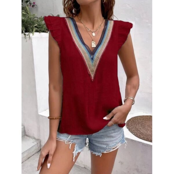 Vintage Shirt Women's Deep V Lace Hollow-out Short-sleeved Top - Image 6