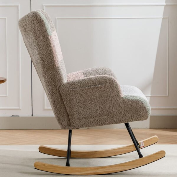 Modern Patchwork Accent Chair With Solid Wood Armrest And Feet, Mid-Century Modern Accent Sofa, Fabric Sofa Chair For Living Room Bedroom Studio, Comfy Side Armchair For Bed Cannot Be Sold On Temu - Image 9