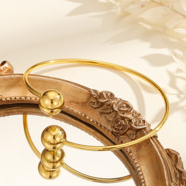 1pcs Copper Plated 18k Gold Double Headed Bead Opening Bracelet, With A Simple Temperament For Women, Suitable For Gatherings, Gifts, And Daily Wear - Image 3