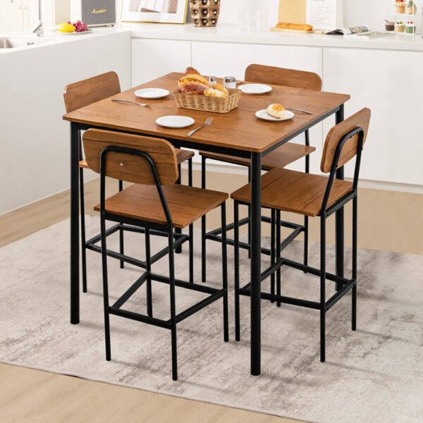 5 Pieces Industrial Dining Table Set With Counter Height Table And 4 Bar Stools - Image 7