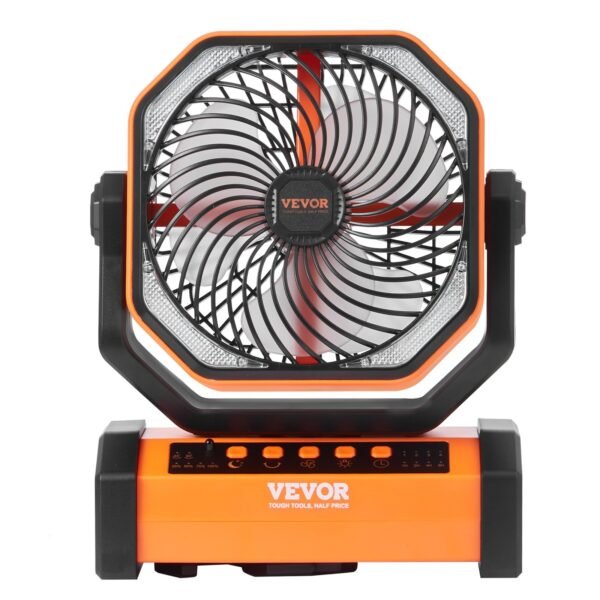 VEVOR Portable Fan Rechargeable 9 Inch, Battery Powered Fan With LED Lantern, 4 Speeds Adjustable  Automatic Swivel & Timer , USB Battery Operated Fans For Travel Bedroom Home Camping Office - Image 7