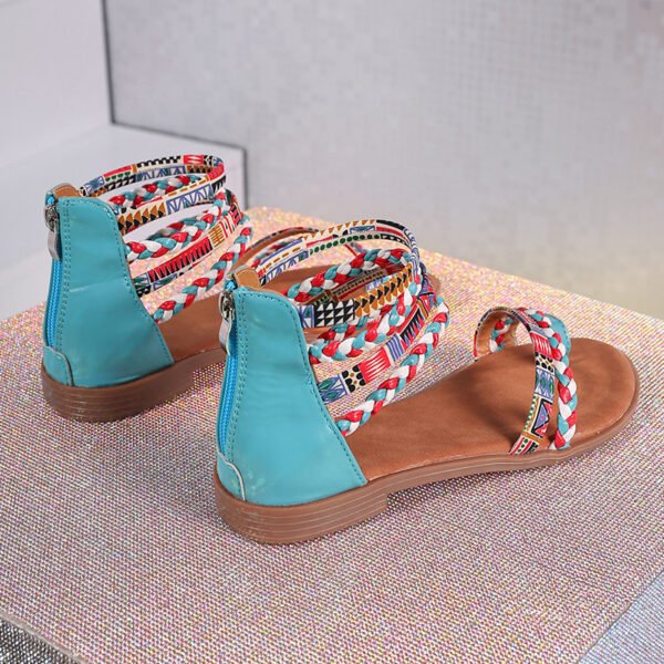 Ethnic Style Flat Sandals Summer Clip Toe Colorful Weave-straped Shoes With Back Zipper Women's Bohemian Beach Shoes - Image 6