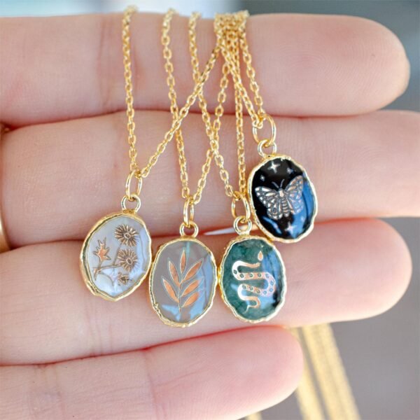 Natural Stone Gem Necklace Butterfly Star Moon Love - Image 4