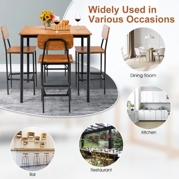 5 Pieces Industrial Dining Table Set With Counter Height Table And 4 Bar Stools - Image 10