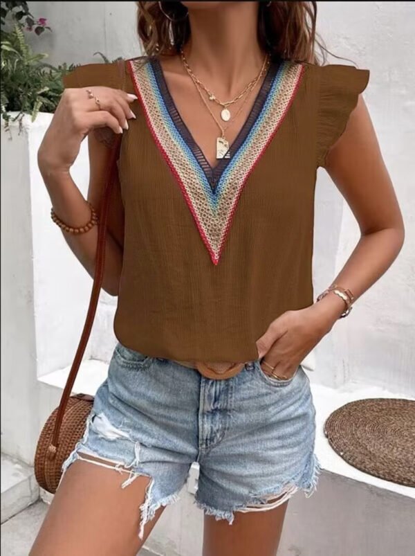 Vintage Shirt Women's Deep V Lace Hollow-out Short-sleeved Top - Image 10