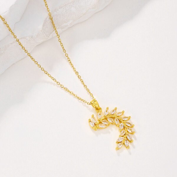 1pcsFashionable Sparkling Zircon Leaf Pendant Necklace, Imitation Diamond Wheat Ear Leaf Collarbone Chain, Suitable For Women's Daily Holiday Wear, Engagement Jewelry - Image 3