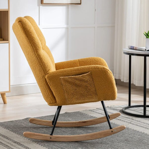 Rocking Chair With Pocket, Soft Teddy Fabric Rocking Chair For Nursery, Comfy Wingback Golider Rocking Chair With Safe Solid Wood Base For Living Room Bedroom Balcony Cannot Be Sold On Temu - Image 6