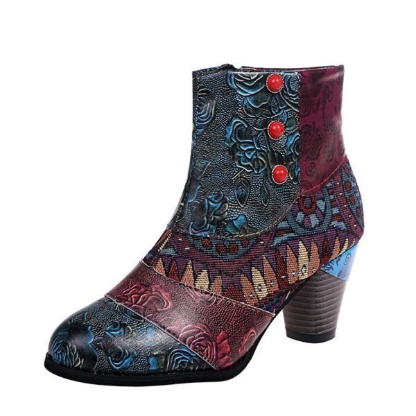 Bohemian Women's Ethnic Style Retro Stitching High-heeled Ankle Boots - Image 6