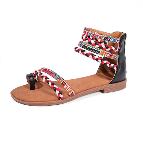 Ethnic Style Flat Sandals Summer Clip Toe Colorful Weave-straped Shoes With Back Zipper Women's Bohemian Beach Shoes - Image 2