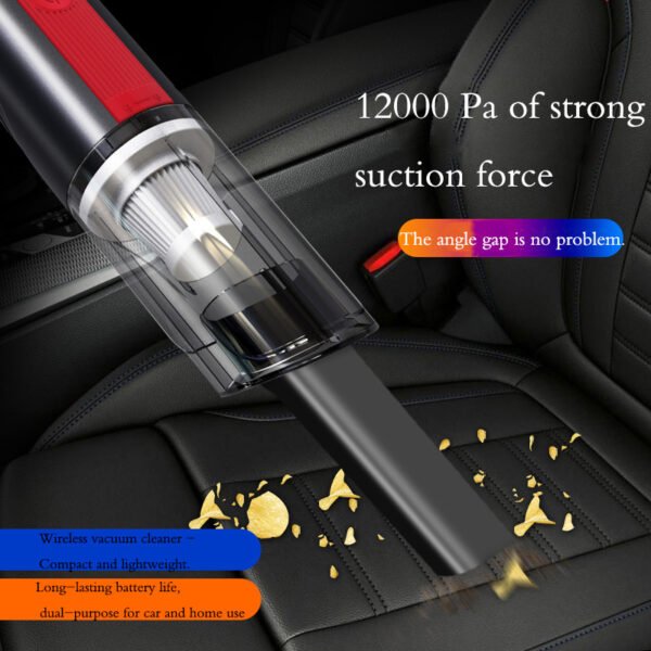 Wired Silver And Red Car Vacuum Cleaner Car With Strong Suction Handheld Vacuum Cleaner Small Mini Rechargeable Home Vacuum Cleaner - Image 2