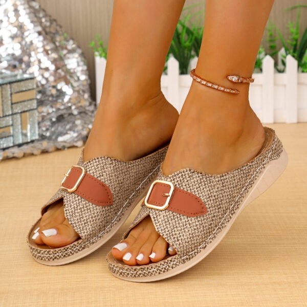 Summer Buckle Wedges Sandals Peep-toe Platform Slippers Women's Thick-soled Beach Shoes - Image 9