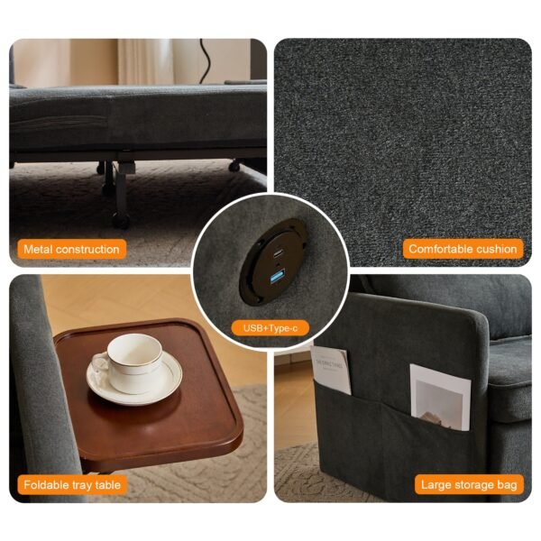 Adult Sleeper Chair Bed, 3-in-1 Convertible Sofa Chair Bed Pull-out Sofa Bed, Convenient Folding Tray Table With USB And Type-C Charging Ports Modern Loveseat For Living Room Cannot Be Sold On Temu - Image 5