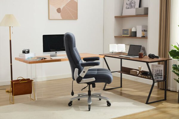 Big And Tall Office Chair 500lbs With Adjustable Lumbar Support, Fabric Executive Computer Chair With 2D Flip-up Armrests, Ergonomic Chair Quiet Rubber Wheels, Extra Wide Seat, Adjustable Headrest - Image 4