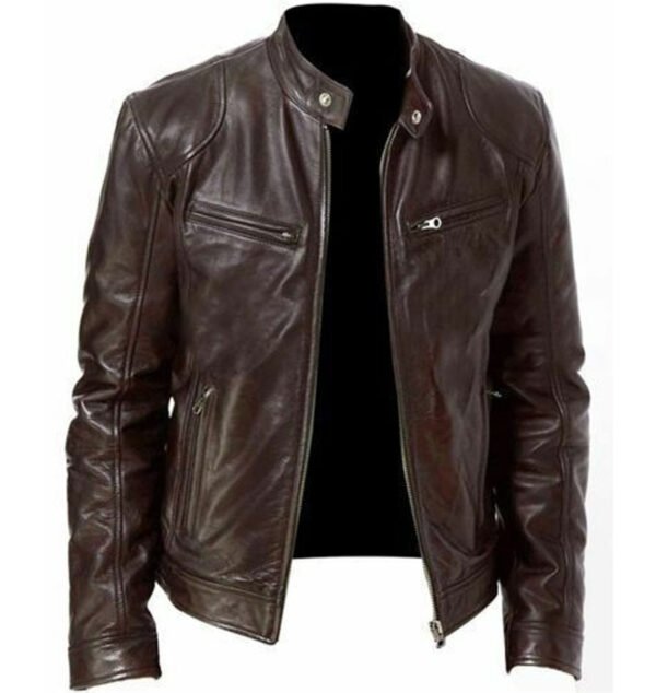 Gentleman's Warm Zipper Cardigan Pocket Decorated Pu Leather Coat - Image 10