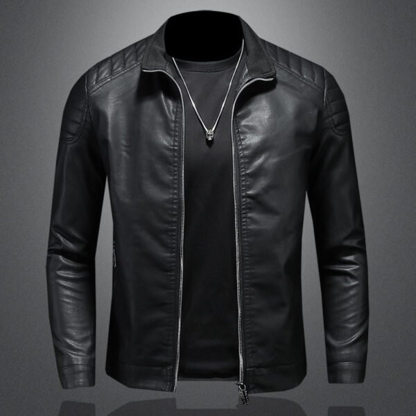 Men's Leather Motorcycle Jacket Thin Coat - Image 5