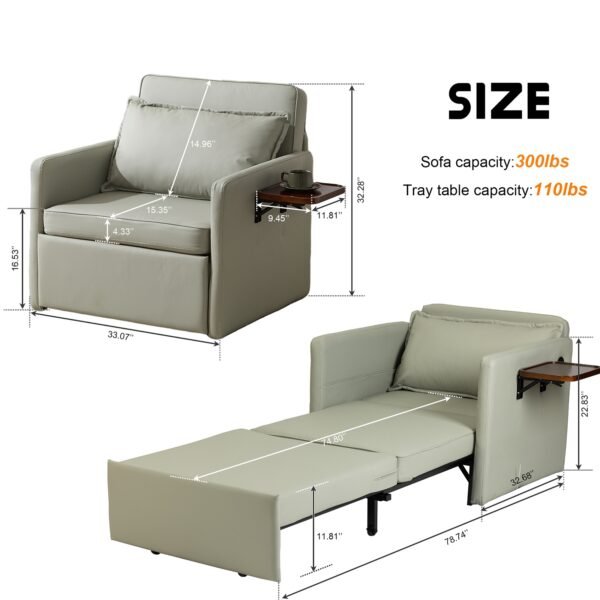 Adult Sleeper Chair Bed, 3-in-1 Convertible Sofa Chair Bed Pull-out Sofa Bed, Convenient Folding Tray Table With USB And Type-C Charging Ports For Living Room Cannot Be Sold On Temu - Image 3