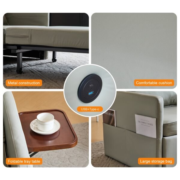 Adult Sleeper Chair Bed, 3-in-1 Convertible Sofa Chair Bed Pull-out Sofa Bed, Convenient Folding Tray Table With USB And Type-C Charging Ports For Living Room Cannot Be Sold On Temu - Image 6