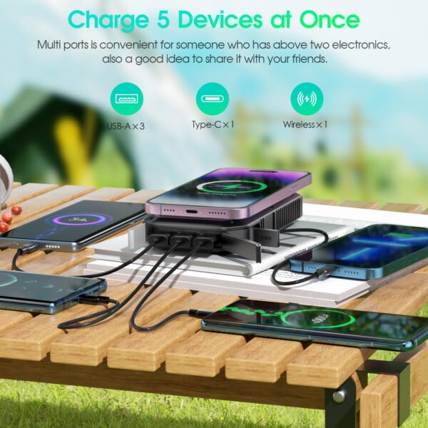 3USB-A Wireless Rechargeable Power Bank With Camping Light - Image 8