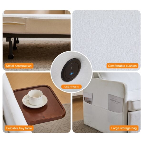 Adult Sleeper Chair Bed, 3-in-1 Convertible Sofa Chair Bed Pull-out Sofa Bed, Convenient Folding Tray Table With USB And Type-C Charging Ports Modern Loveseat For Living Room Cannot Be Sold On Temu - Image 4