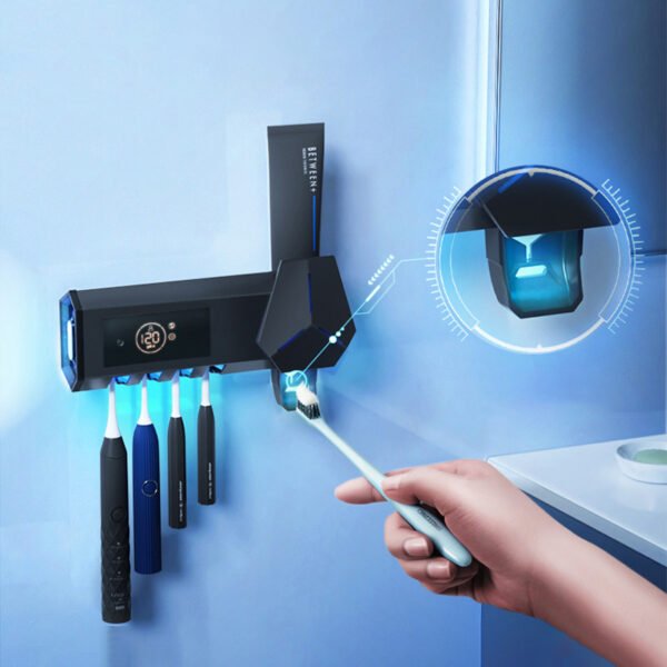 Smart Toothbrush Sterilizer Ultraviolet Perforation Free Bathroom Electric Sterilization Wall-mounted Shelf Storage Suction Wall - Image 5